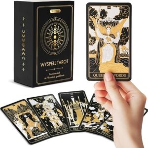 Wyspell Classic Tarot Cards‎ with Guide Book 78 Gold Cards for Beginners Black